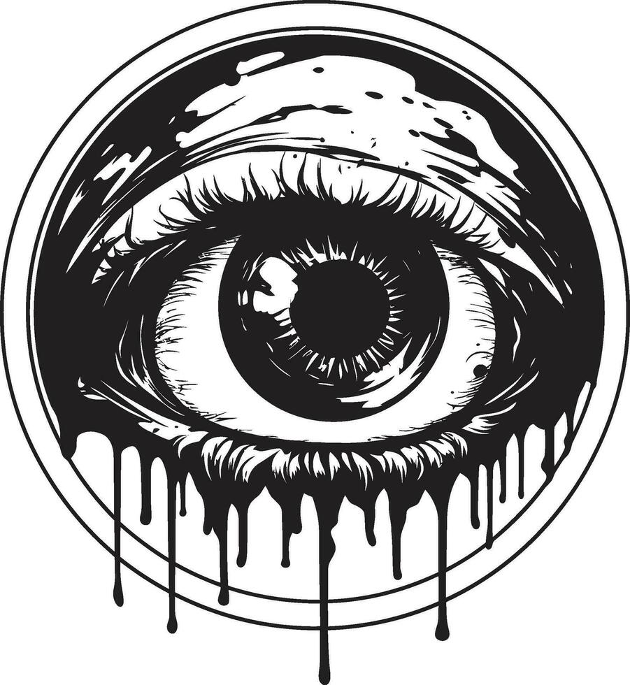 kusligt odöda blick svart vektor zombie öga emblem olycksbådande stirra kuslig skrämmande öga logotyp ikon