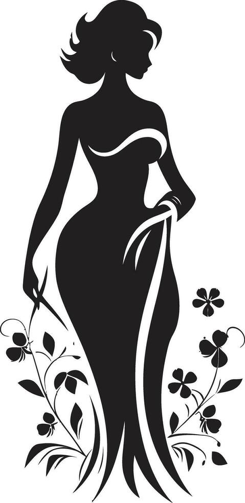 modern blühte Persona schwarz Frau Emblem künstlerisch Blumen- Kleidung elegant Vektor Emblem