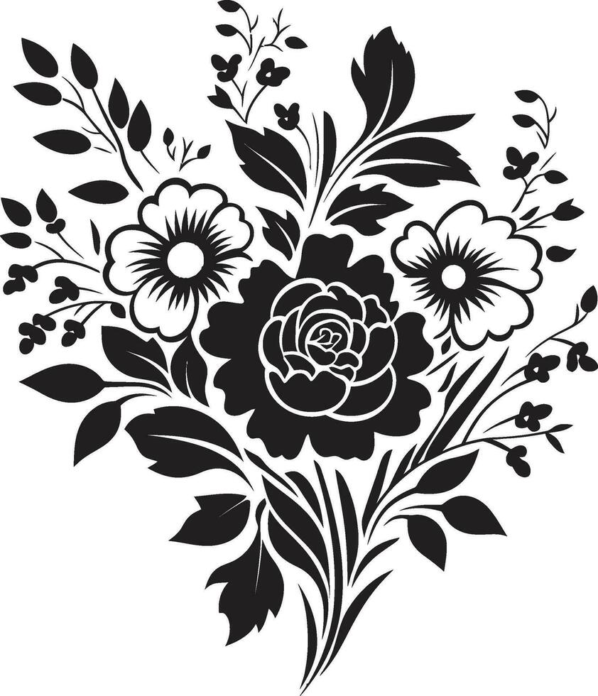 anspruchsvoll Blumen- Cluster schwarz Vektor Strauß Jahrgang Strauß Charme dekorativ schwarz Symbol