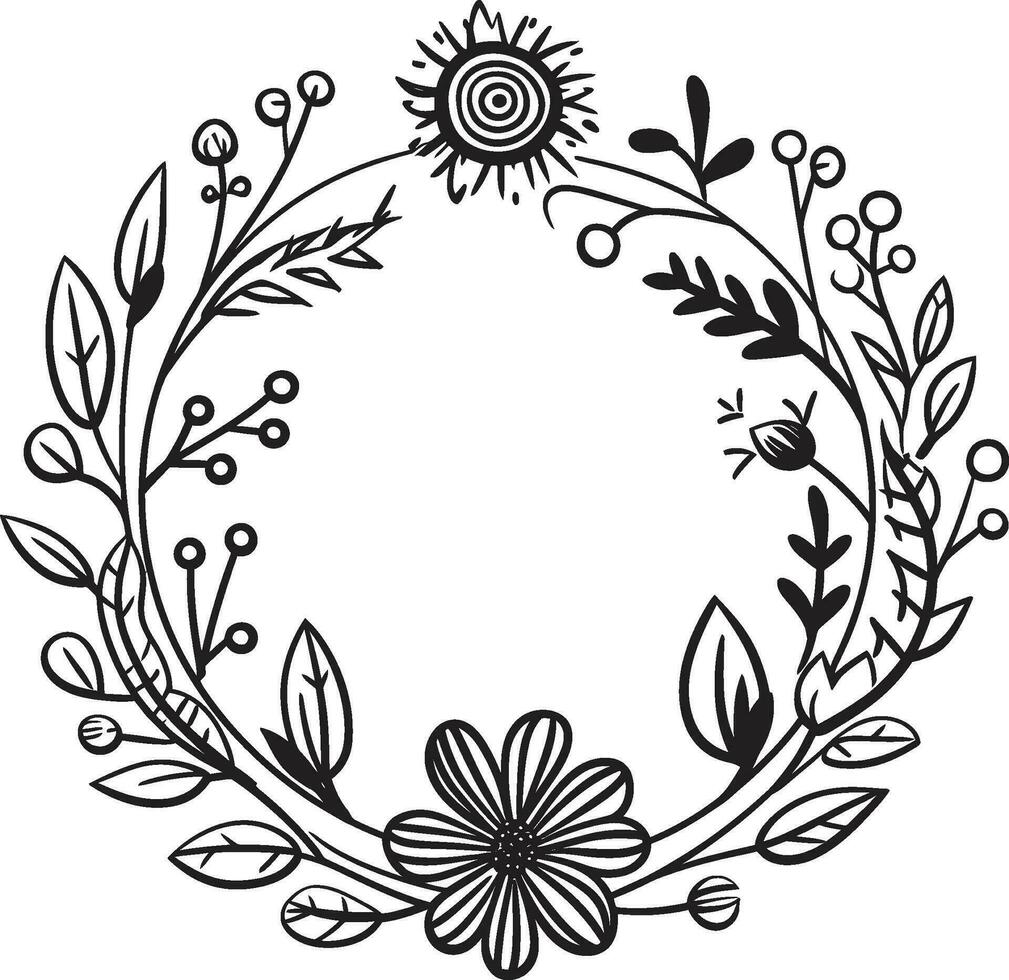 nyckfull bröllop blomma elegant svart emblem modern blommig krans konstnärlig vektor logotyp