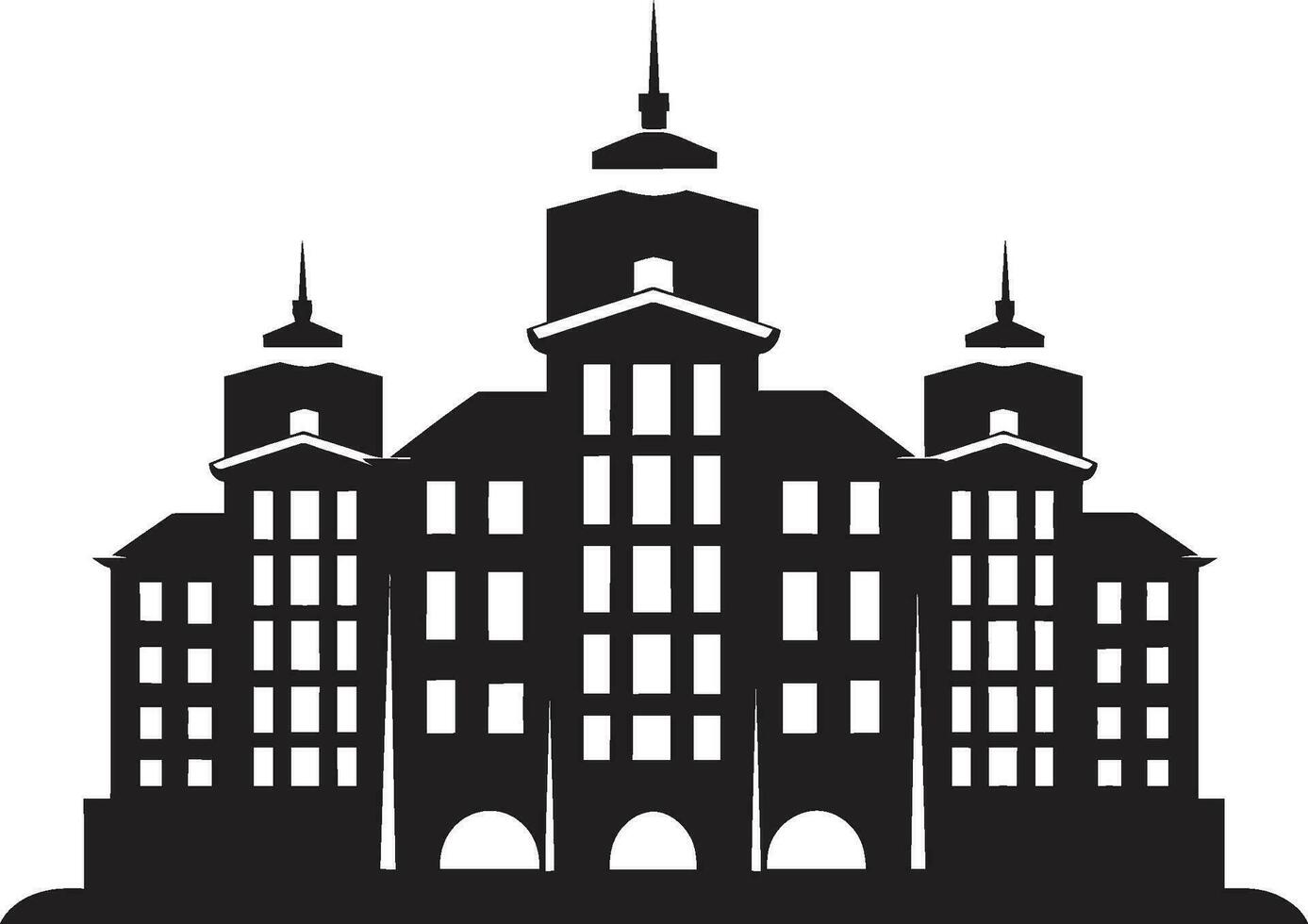 Stadtlinie Turm Silhouette mehrstöckig Gebäude im Vektor Logo Metropolitan- Höhen skizzieren Stadtbild mehrstöckig Vektor Symbol