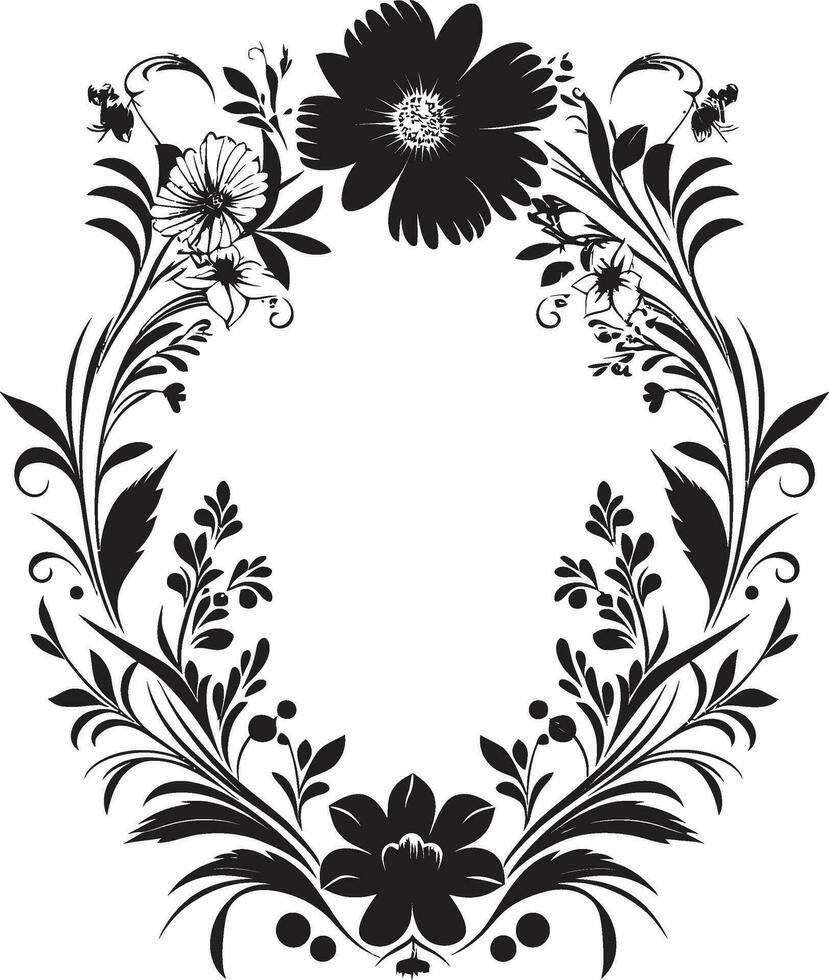skulpterad blomma gräns svart blommig emblem gotik blommig omringa dekorativ svart ikon vektor