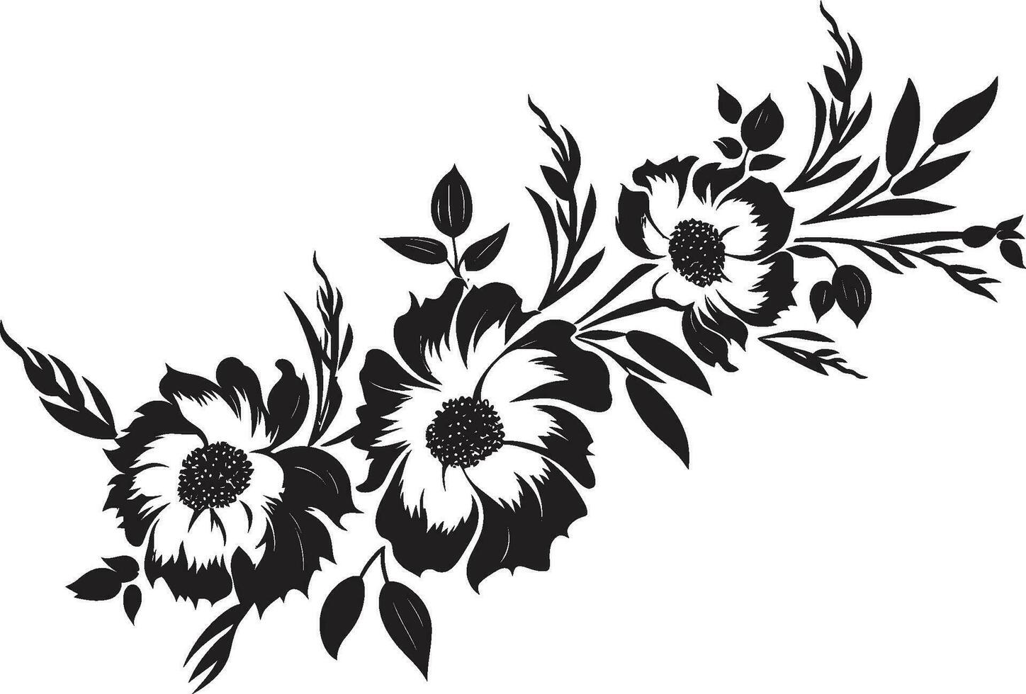 noir Blütenblatt Harmonie handgemacht Blumen- Vektor Skizzen ätherisch eingefärbt Blumensträuße noir Logo ikonisch Elemente