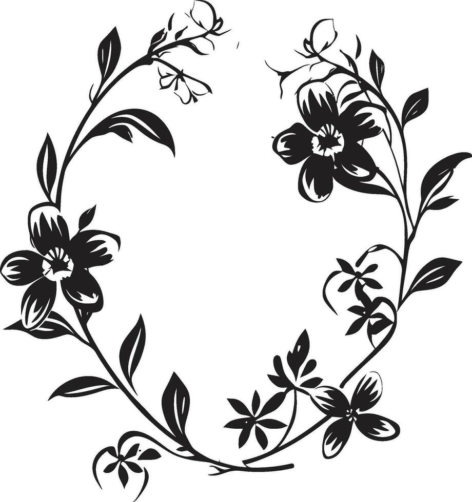 Jahrgang blühen noir handgemacht Blumen- Logo Skizzen noir Blütenblatt Wiegenlied schwarz Vektor Symbol Design Elemente