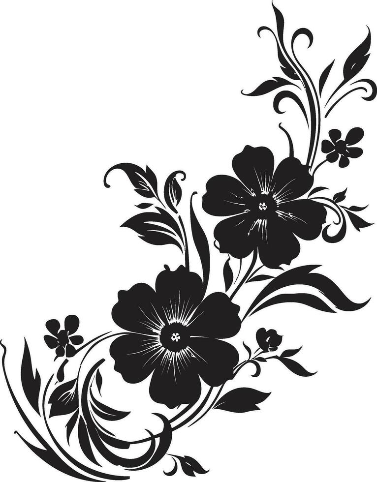 chic blommig intryck svart vektor ikon strålnings handgjord vinstockar ikoniska logotyp symbol