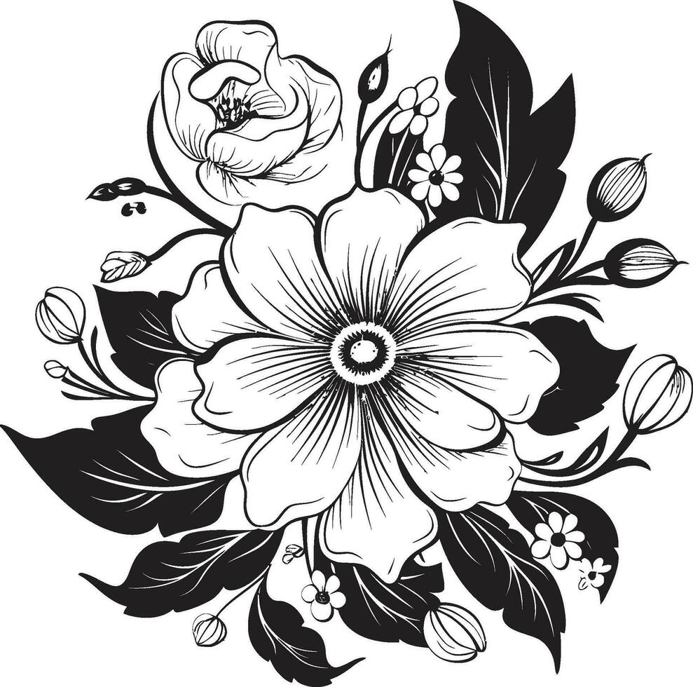 chic blommig design bröllop vektor emblem rena kronblad krans svart hand dragen ikoniska logotyp