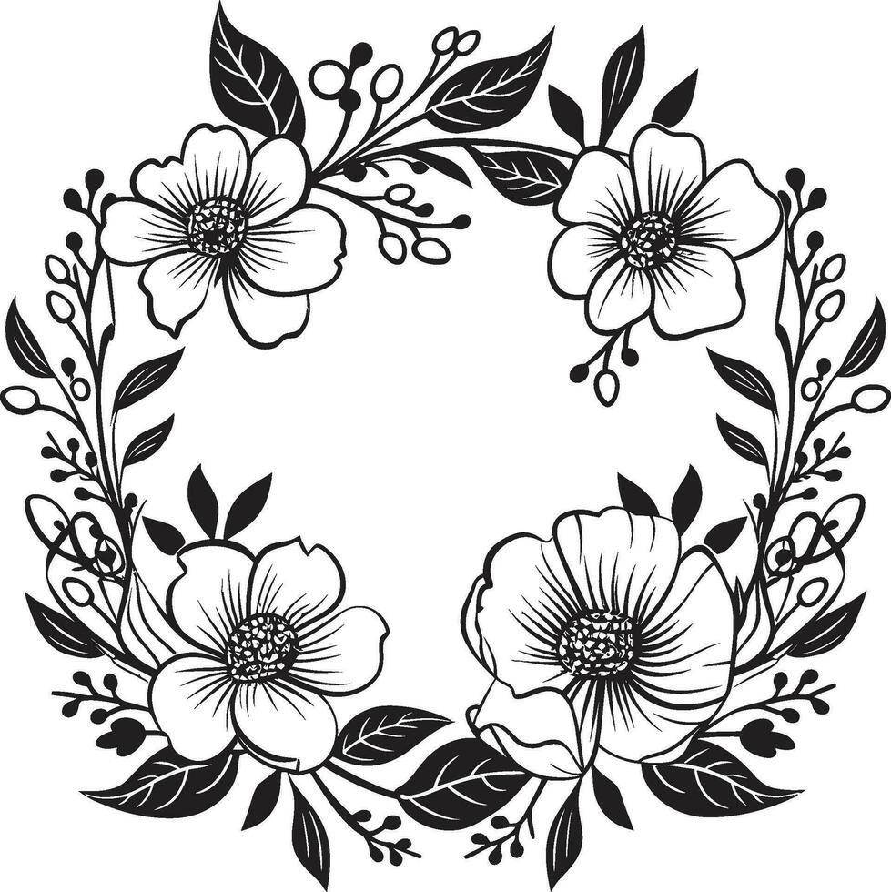 schick Hochzeit Blütenblatt Design Vektor Symbol Emblem sauber schwarz Vektor Kranz Hand gezeichnet Logo Symbol