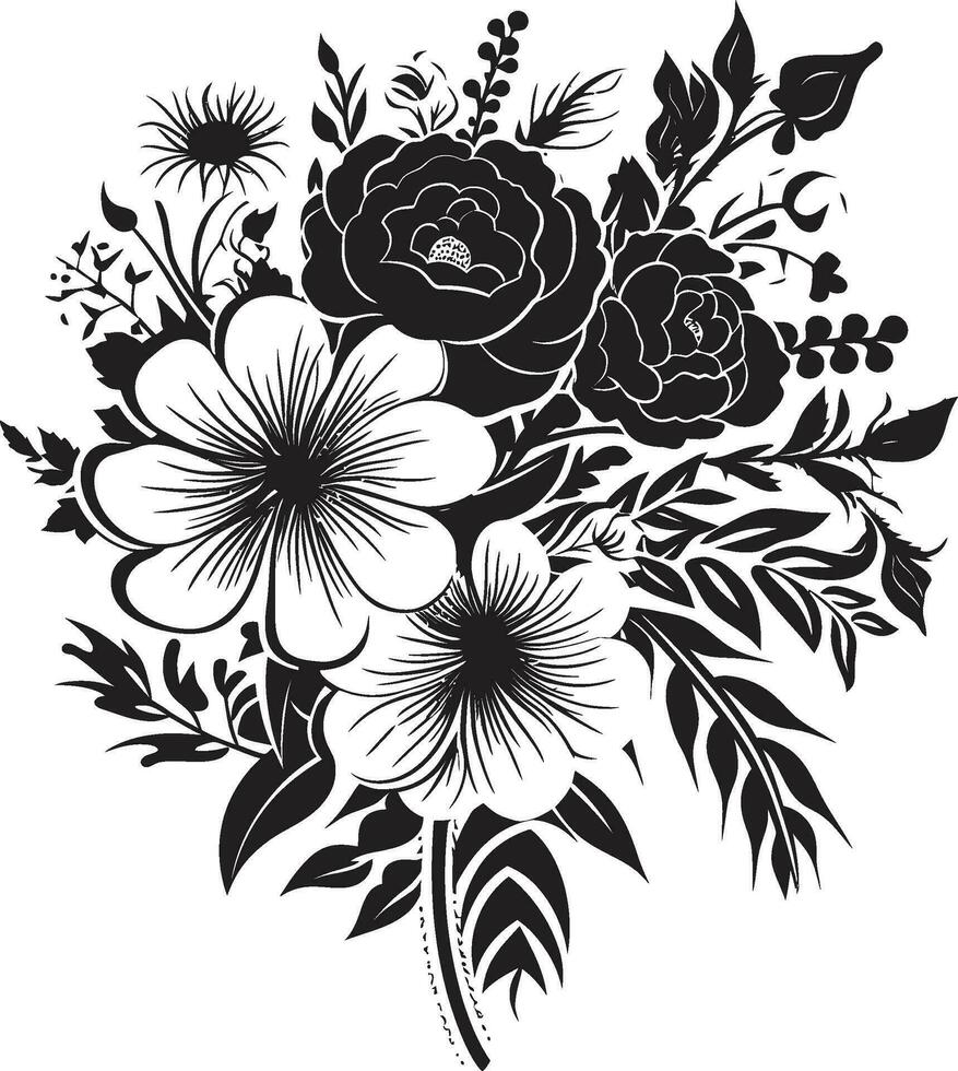 charmant blühen Sträußchen dekorativ schwarz Emblem ästhetisch Strauß Ensemble schwarz Blumen- Symbol vektor