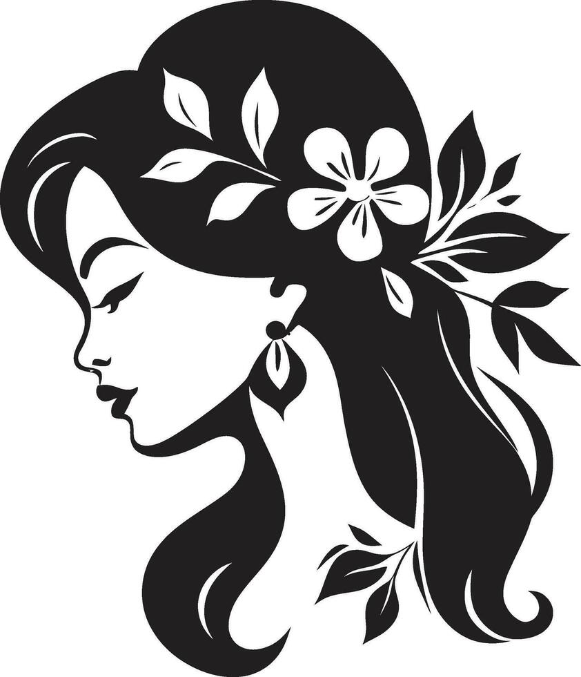 schick blüht Persona Frau Vektor Design sauber Blumen- Schönheit schwarz Hand gezeichnet Symbol