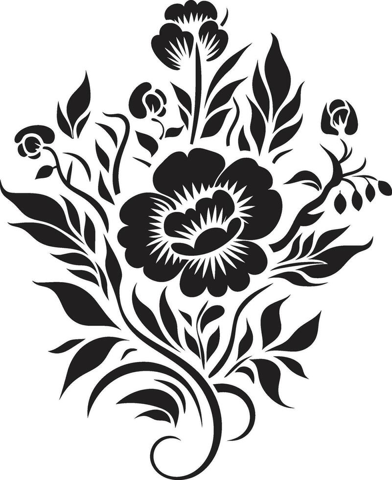 nyckfull flora ikoniska svart design i handgjord vektor årgång botaniska ämnen hand återges svart ikoniska logotyp design
