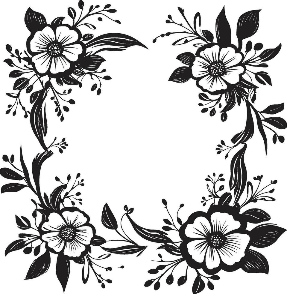 schick Blütenblatt Rahmen dekorativ schwarz Symbol majestätisch Blumen- umgeben schwarz Vektor Rahmen