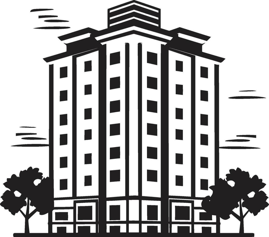 Metropolitan- Elevation mehrblumig Wolkenkratzer Vektor Logo Horizont Symphonie mehrstöckig städtisch Gebäude im Vektor Symbol