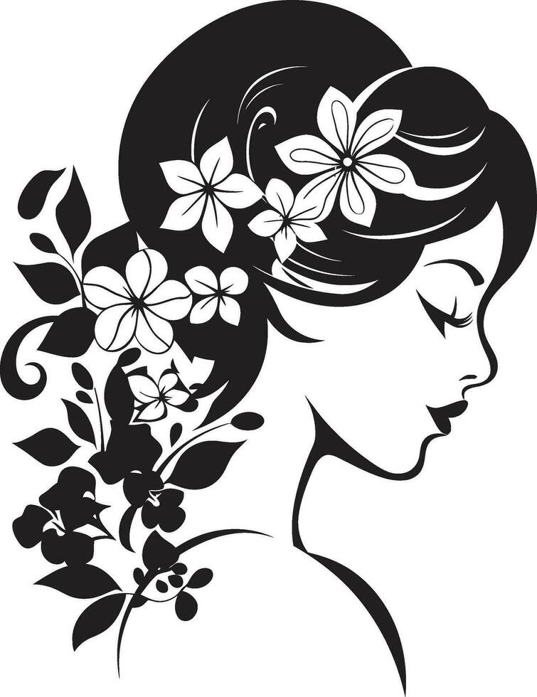 chic blooms persona kvinna vektor design rena blommig skönhet svart hand dragen ikon
