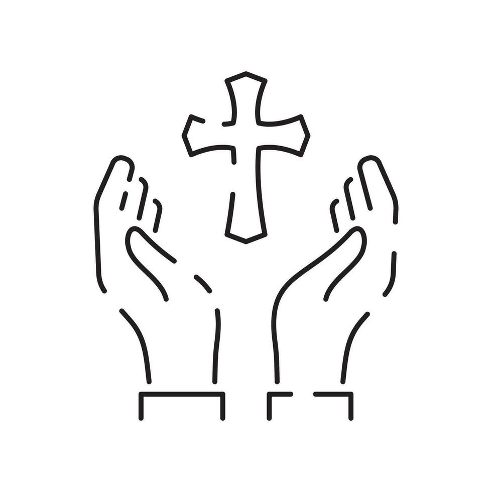 Christentum Linie Symbol. Vektor Religion verbunden Symbole. Bibel, Kirche und Kreuz oder Jesus. alt Dom, mittelalterlich unterzeichnen.