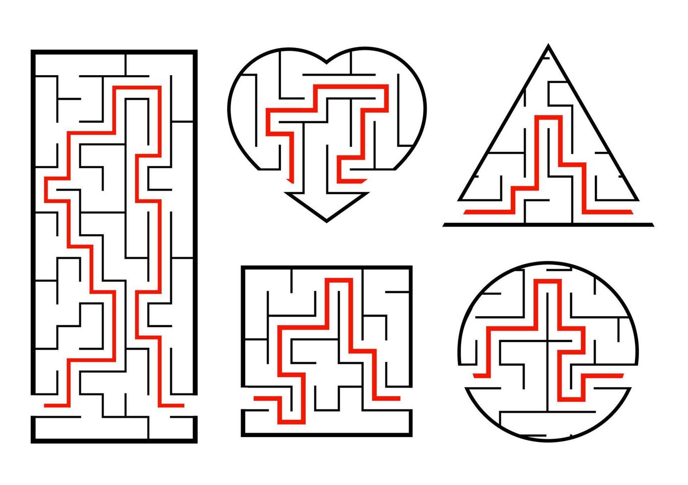 en uppsättning labyrinter. spel för barn. pussel för barn. labyrintkonst. vektor illustration.