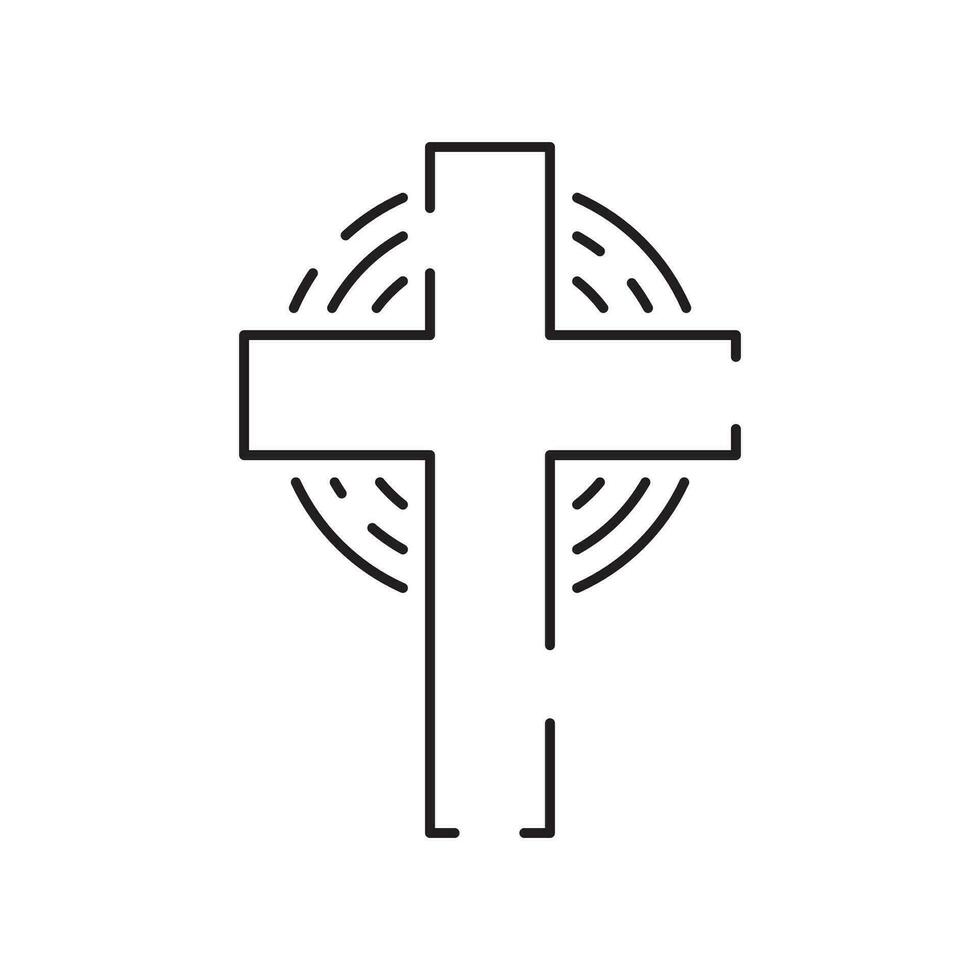 Christentum Linie Symbol. Vektor Religion verbunden Symbole. Bibel, Kirche und Kreuz oder Jesus. alt Dom, mittelalterlich unterzeichnen.