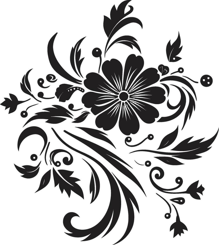 fließend botanisch Silhouetten schwarz Logo Symbol zart Hand gerendert Blütenblätter elegant Logo Detail vektor