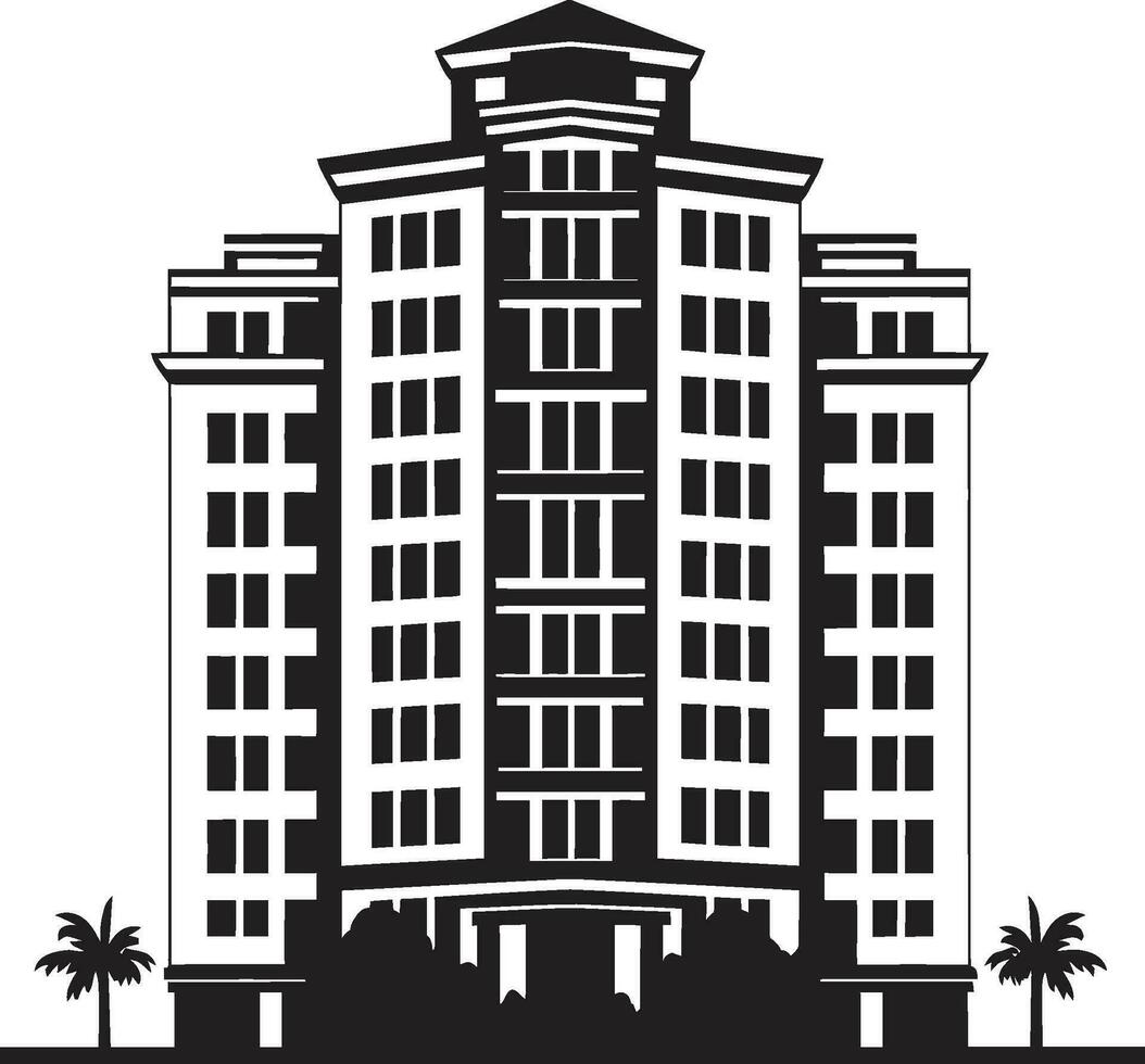 stadsbild intryck multifloral byggnad i vektor design metropol silhuett flera våningar stadsbild vektor emblem