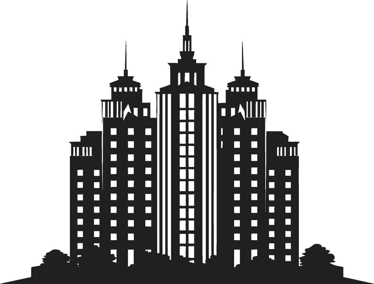 städtisch Tapisserie Höhen mehrstöckig Gebäude im Vektor Emblem Stadtlinie Traumlandschaft mehrstöckig städtisch Vektor Symbol