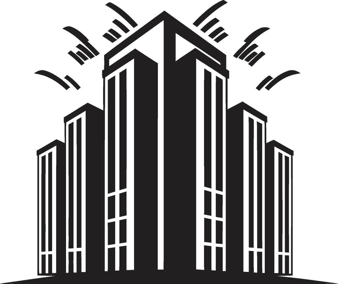 städtisch Skylinelandschaft mehrblütig Gebäude im Vektor Logo Stadtlinie Aussicht mehrstöckig Stadtbild Emblem im Vektor