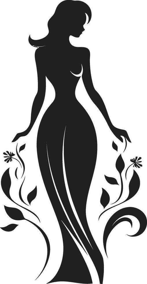 wunderlich feminin Glanz Vektor Gesicht modern Blume Porträt schwarz Frau Emblem