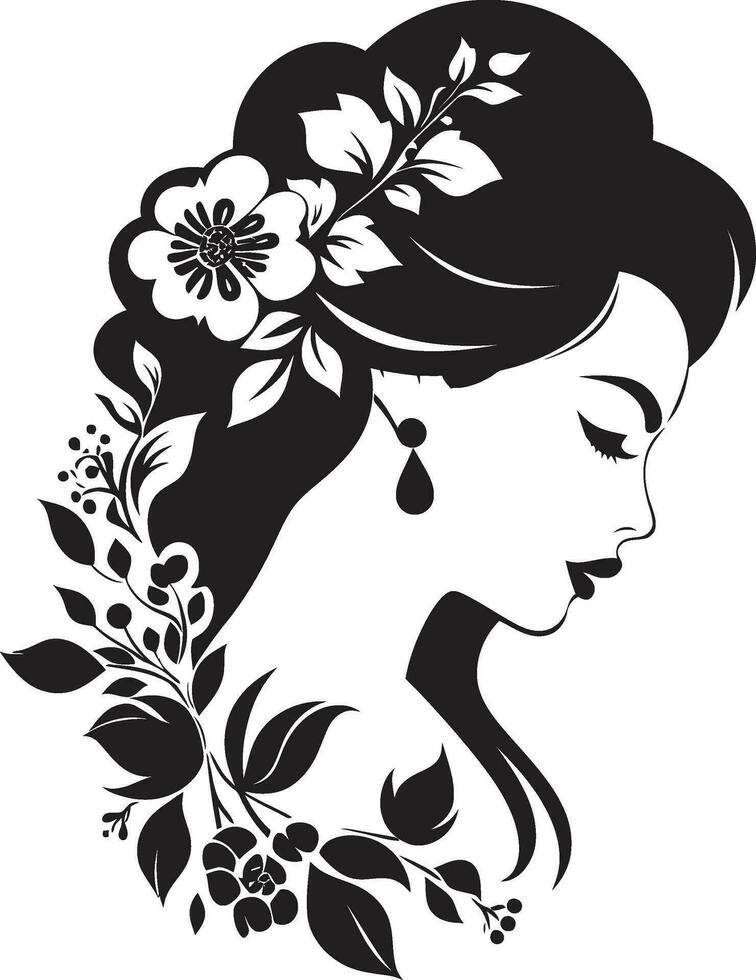 anmutig Blumen- Silhouette schwarz Gesicht Emblem schick blüht Persona Frau Vektor Design