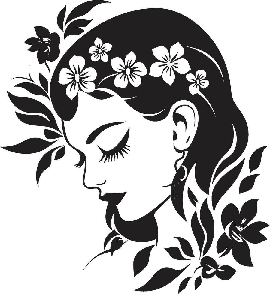 elegant botanisch Glanz Vektor Frau Symbol anmutig Blumen- Silhouette schwarz Gesicht Emblem