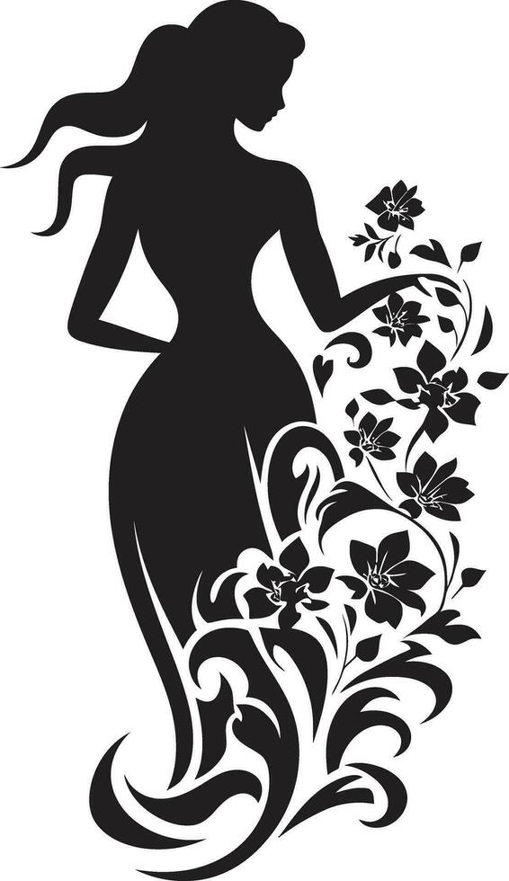 anmutig Blumen- Silhouette schwarz Gesicht Emblem schick blüht Persona Frau Vektor Design