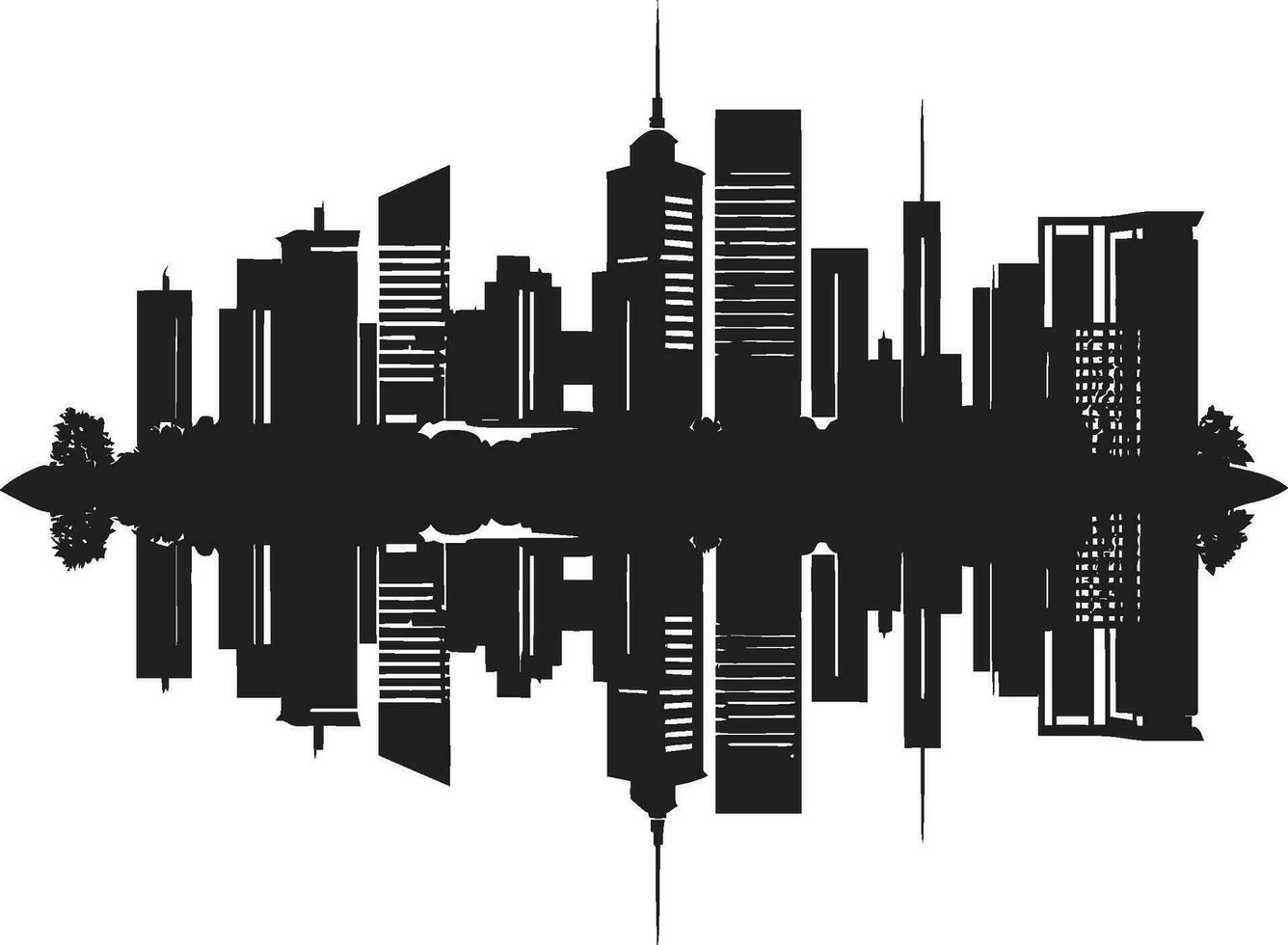 Stadtlinie Elevation mehrstöckig Gebäude im Vektor Logo Metropolitan- Ader mehrstöckig Stadtbild Vektor Emblem