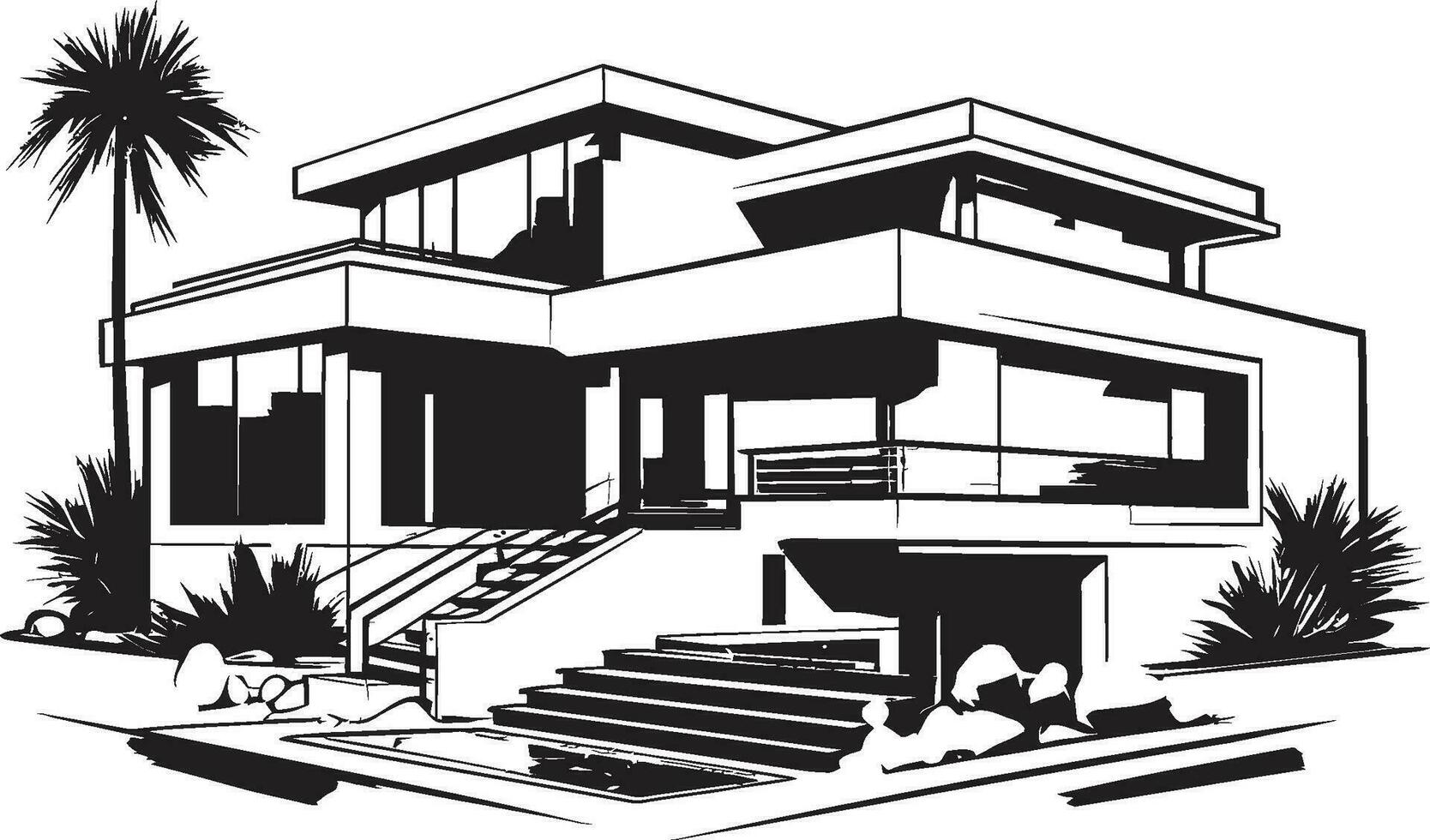 ikonisch Villa Struktur zeitgenössisch Design im Vektor Logo Modernist Villa Entwurf emblematisch Struktur im Vektor Symbol