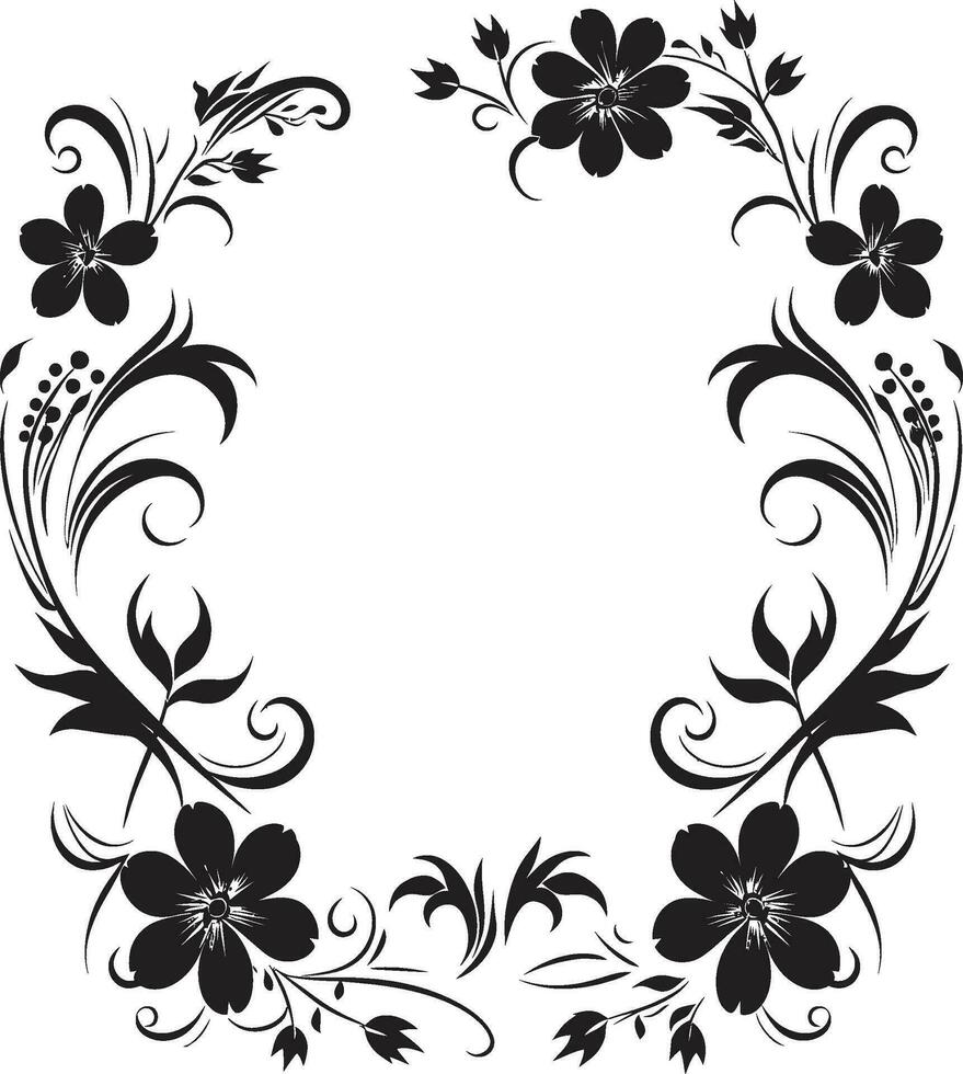 Jahrgang Blütenblatt umgeben schwarz Vektor Rahmen geformt blühen Rand dekorativ schwarz Logo