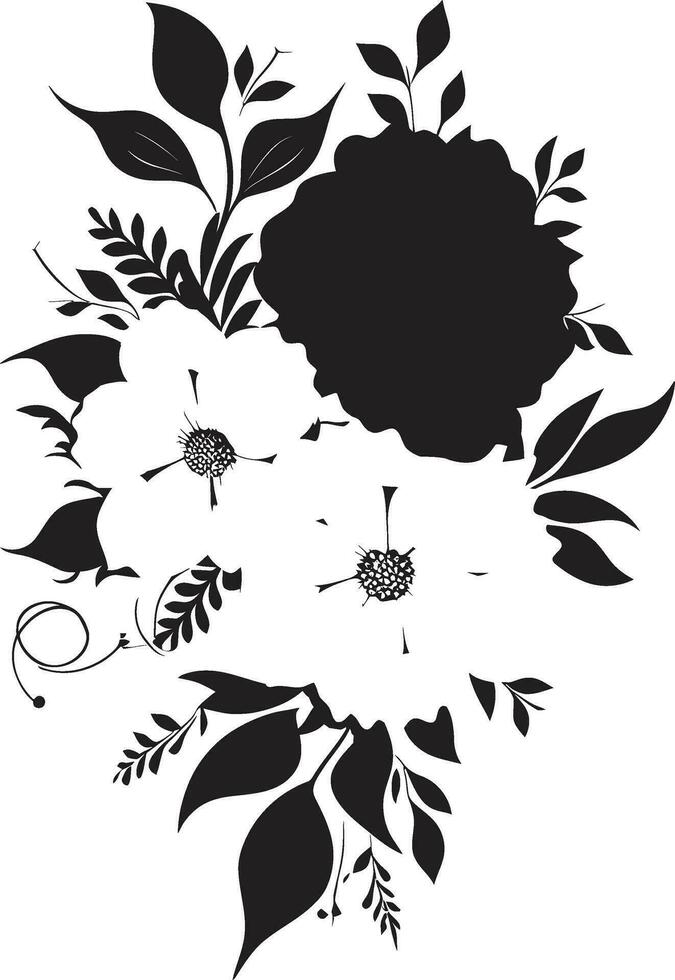 svartvit kronblad odyssey svart vektor blommig prydnader bläck noir botanisk festande dekorativ logotyp ikoner