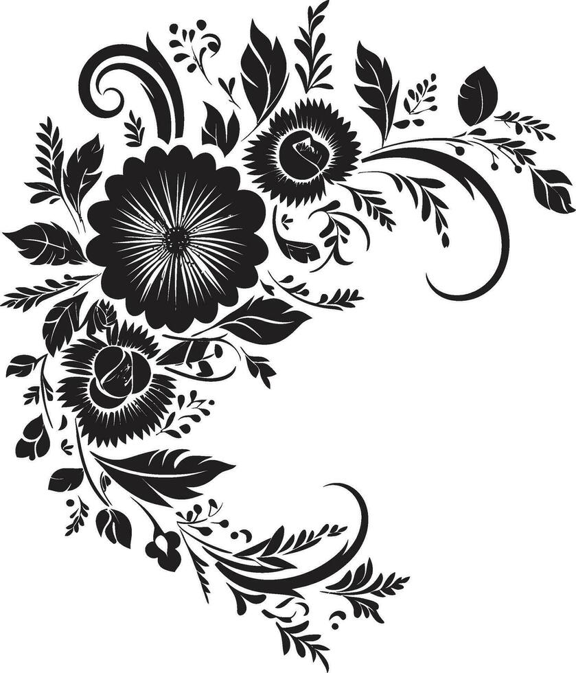 kompliziert noir wirbelt Hand gerendert Vektor Emblem glatt Blumen- Schönheit Hand gezeichnet schwarz Vektor Symbol