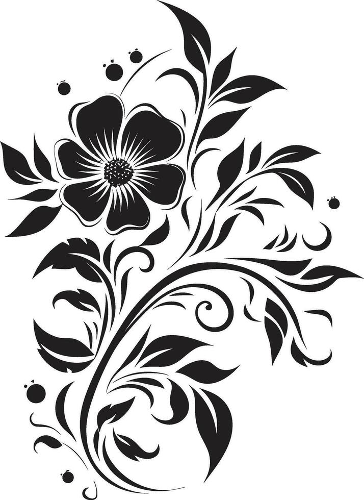 glatt noir Botanicals Hand gezeichnet schwarz Logo Design Jahrgang Blumen- Akzente handgemacht schwarz Vektor Symbol