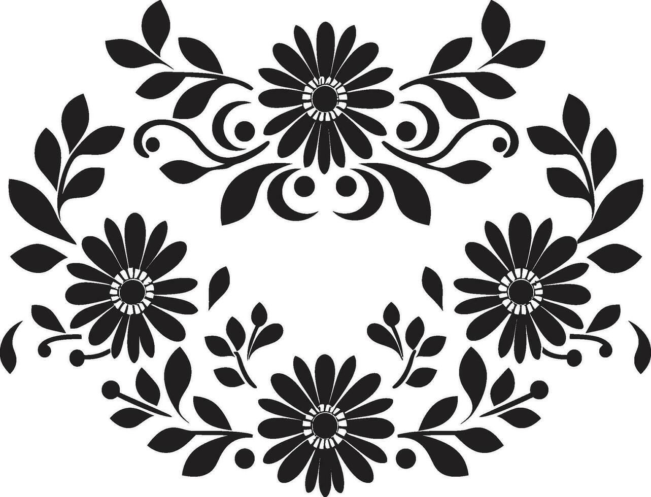 Blütenblatt Symmetrie schwarz Vektor Symbol mit Fliesen botanisch Muster geometrisch Blumen- Symbol Design