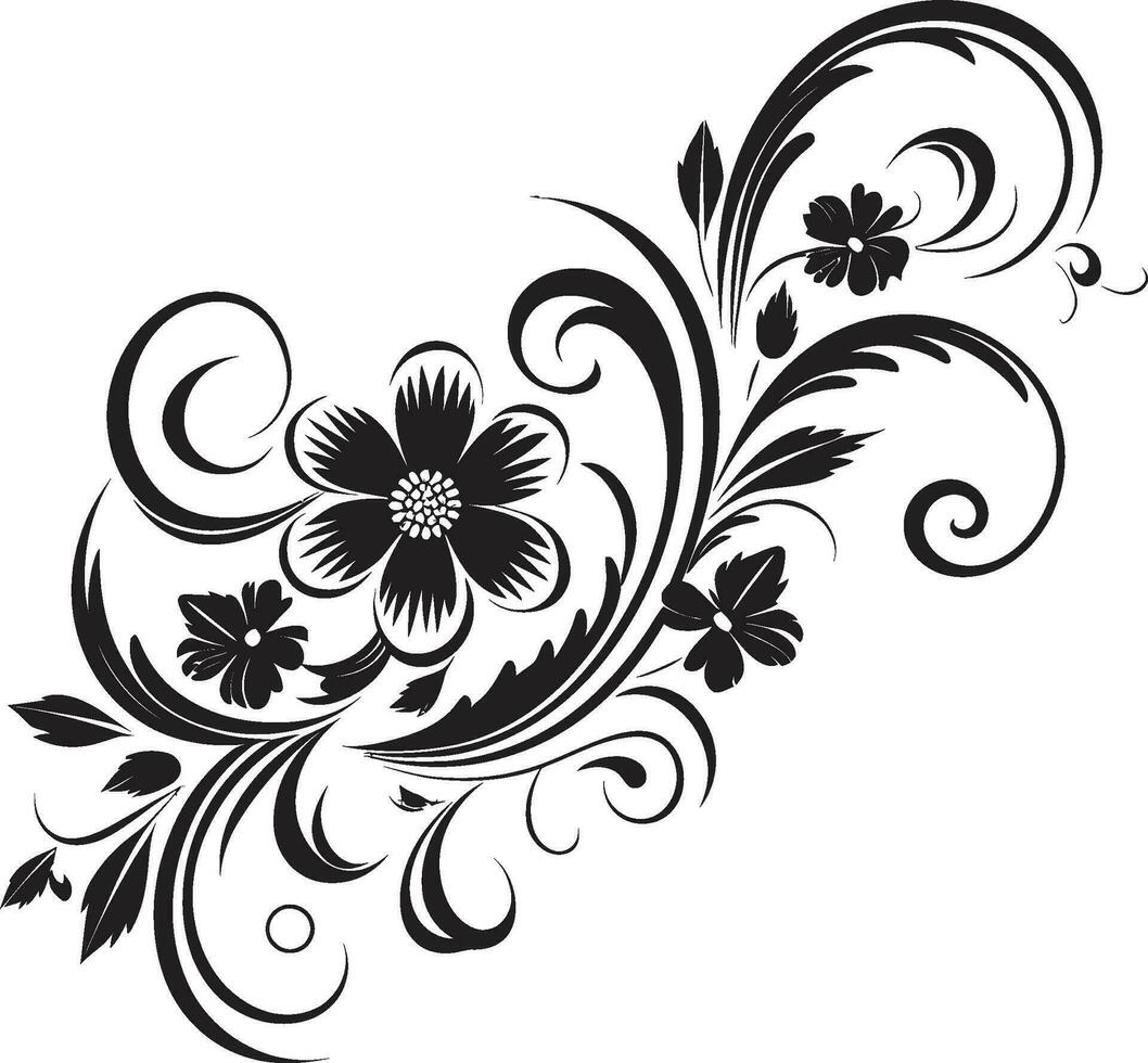 bläckig blommig virvlar hand dragen emblem noir kronblad artisteri ikoniska vektor design