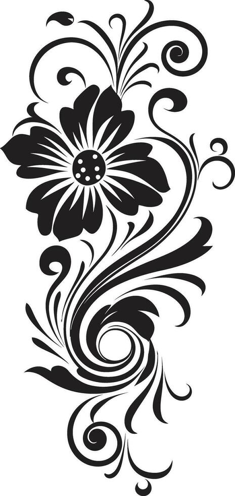 botanisk noir chic hand dragen design noir blommig elegans svart vektor ikon