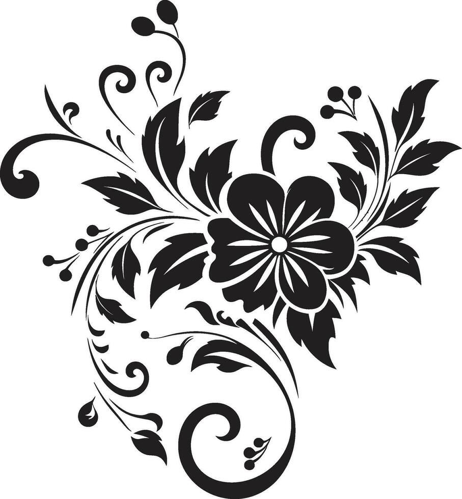 dynamisk noir blooms hand dragen svart vektor emblem årgång botanisk frodas handgjord svart logotyp ikon