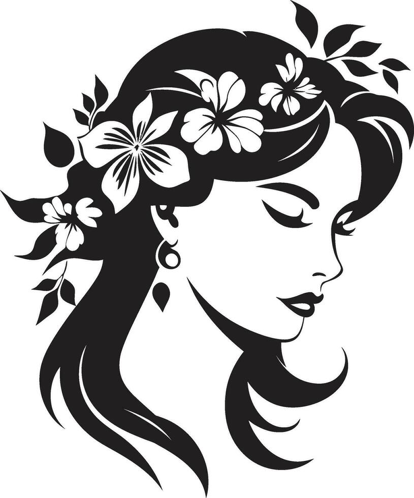 elegant botanisch Glanz Vektor Frau Symbol anmutig Blumen- Silhouette schwarz Gesicht Emblem