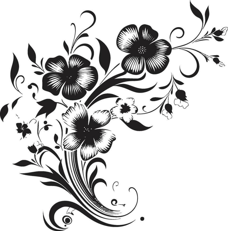 mystisch Hand gezeichnet Reben ikonisch Vektor Logo elegant Blumen- Verschmelzung Hand gerendert schwarz Emblem