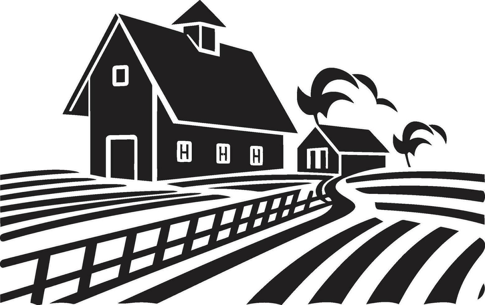agrar- boning mark bondgård design vektor ikon lantlig bostad intryck jordbrukare hus vektor logotyp