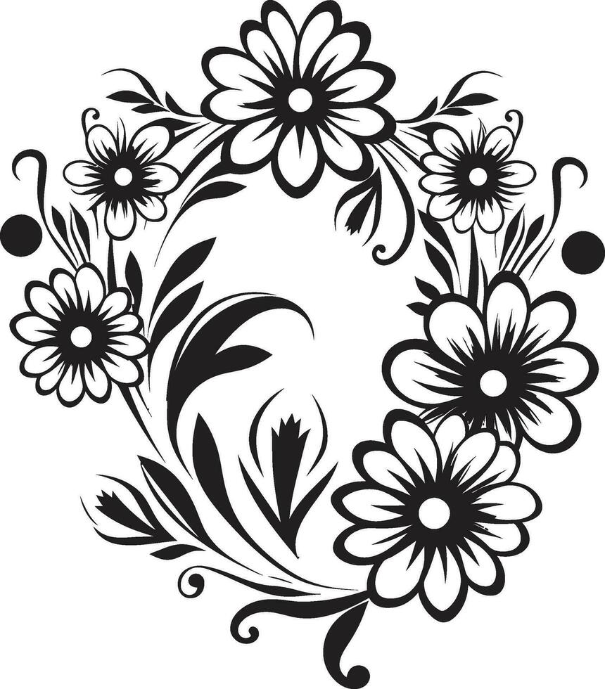 chic blommig elegans hand återges vektor ikon noir botanisk virvla runt svart vektor logotyp emblem