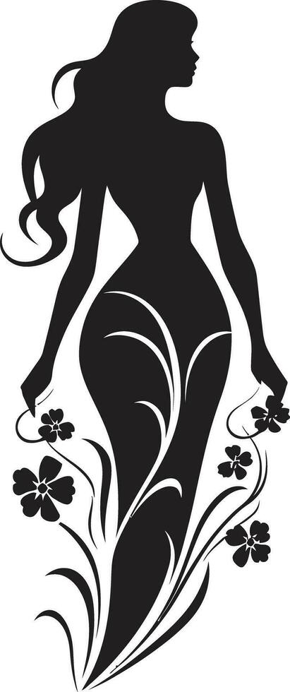 modern blühte Persona schwarz Frau Emblem künstlerisch Blumen- Kleidung elegant Vektor Emblem