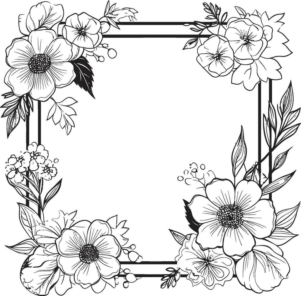 geformt Ebenholz blühen Design Vektor Emblem verzaubert Blumen- Kante ikonisch schwarz Rahmen