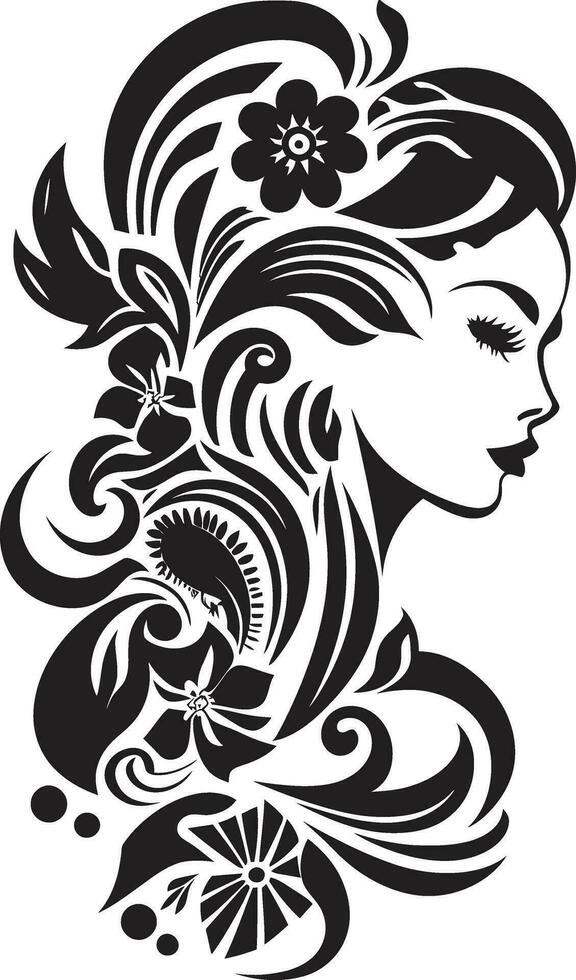 modern Blumen- Anmut schwarz Frau Symbol Design künstlerisch blühen Konturen elegant Vektor Gesicht