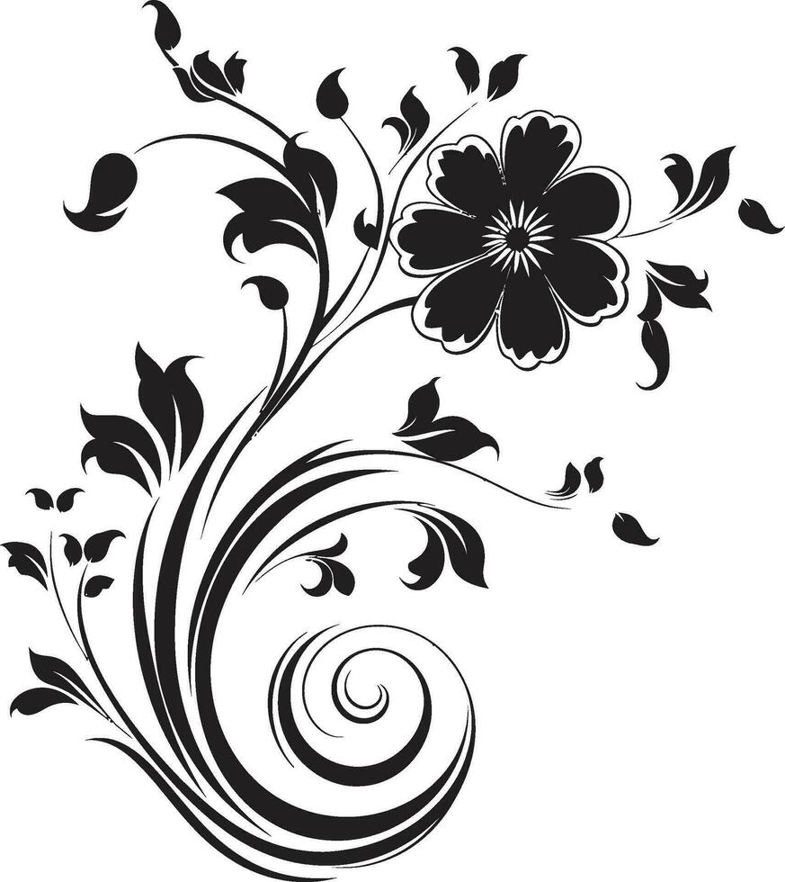 schick Blumen- Feinheiten schwarz handgemacht Logo kompliziert noir Blüten Hand gerendert Vektor Symbol