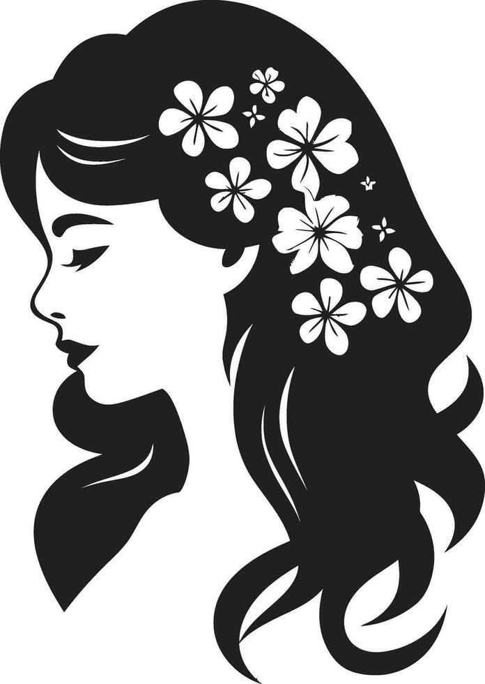 elegant botanisch Glanz Vektor Frau Symbol anmutig Blumen- Silhouette schwarz Gesicht Emblem