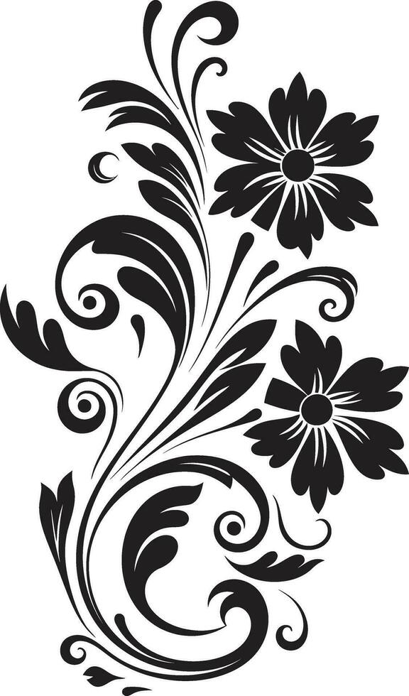 charmig blommig etsning svart vektor ikon dynamisk handgjord lövverk ikoniska logotyp symbol