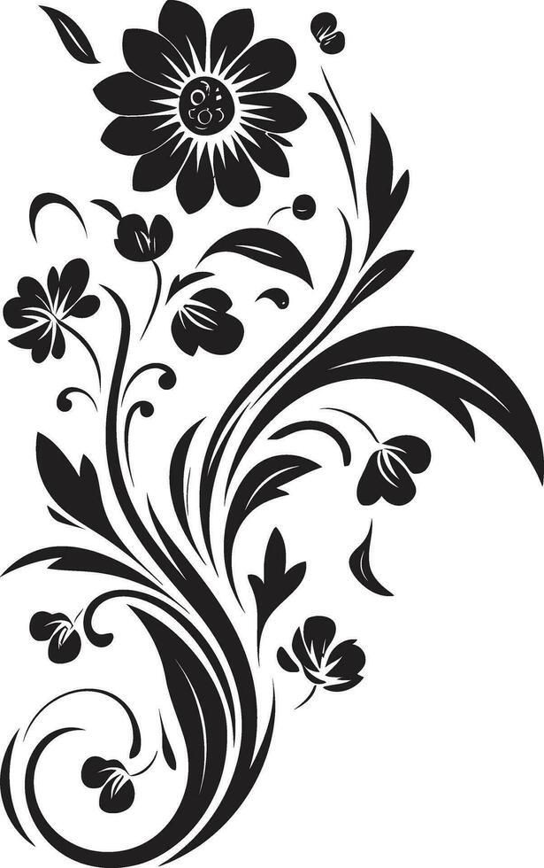 inky noir blüht Hand gezeichnet Vektor Logo Symbol künstlerisch Blumen- Schriftrollen schwarz Vektor Design Element