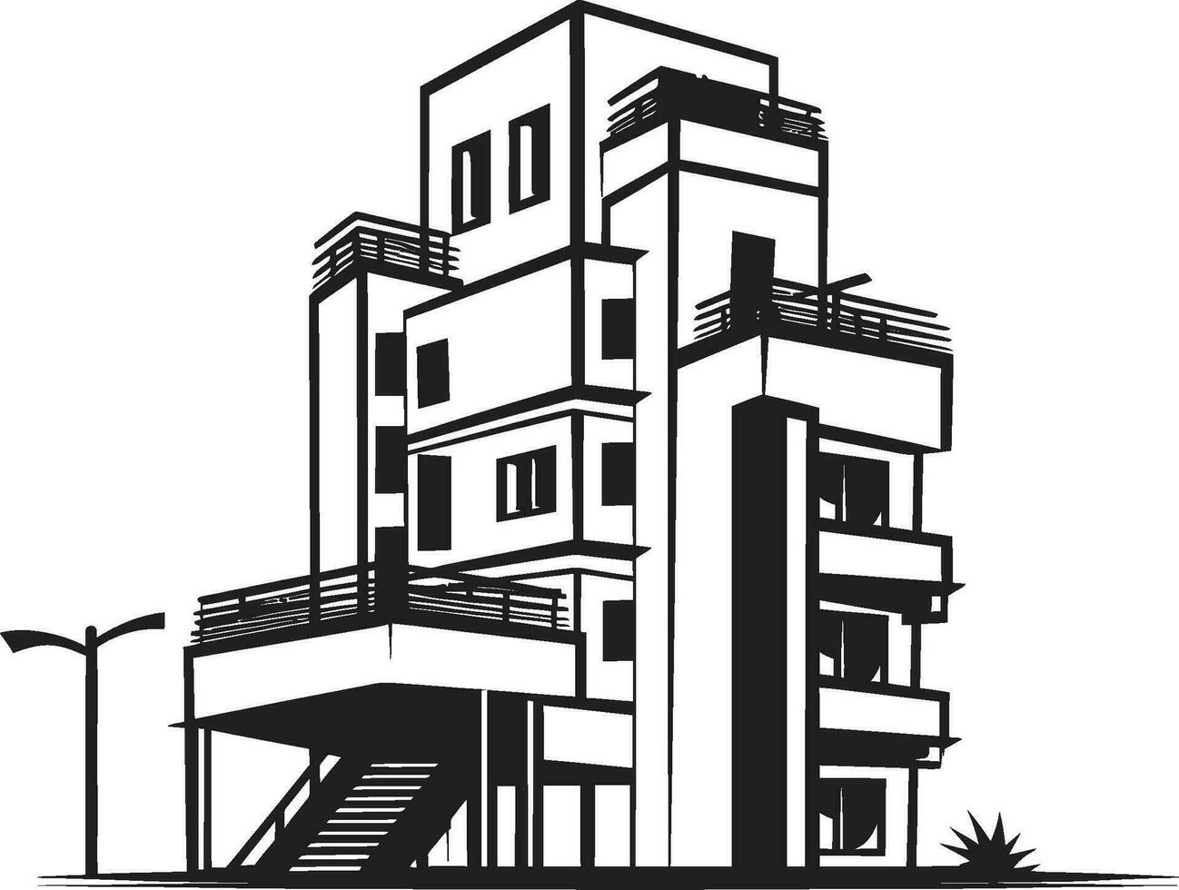 stadslinje förundras matris flera våningar byggnad i vektor logotyp urban väsen horisonter multifloral stadsbild vektor ikon design